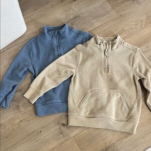 Kids Half-Zip Pullover Sweatshirts - Blue and Tan